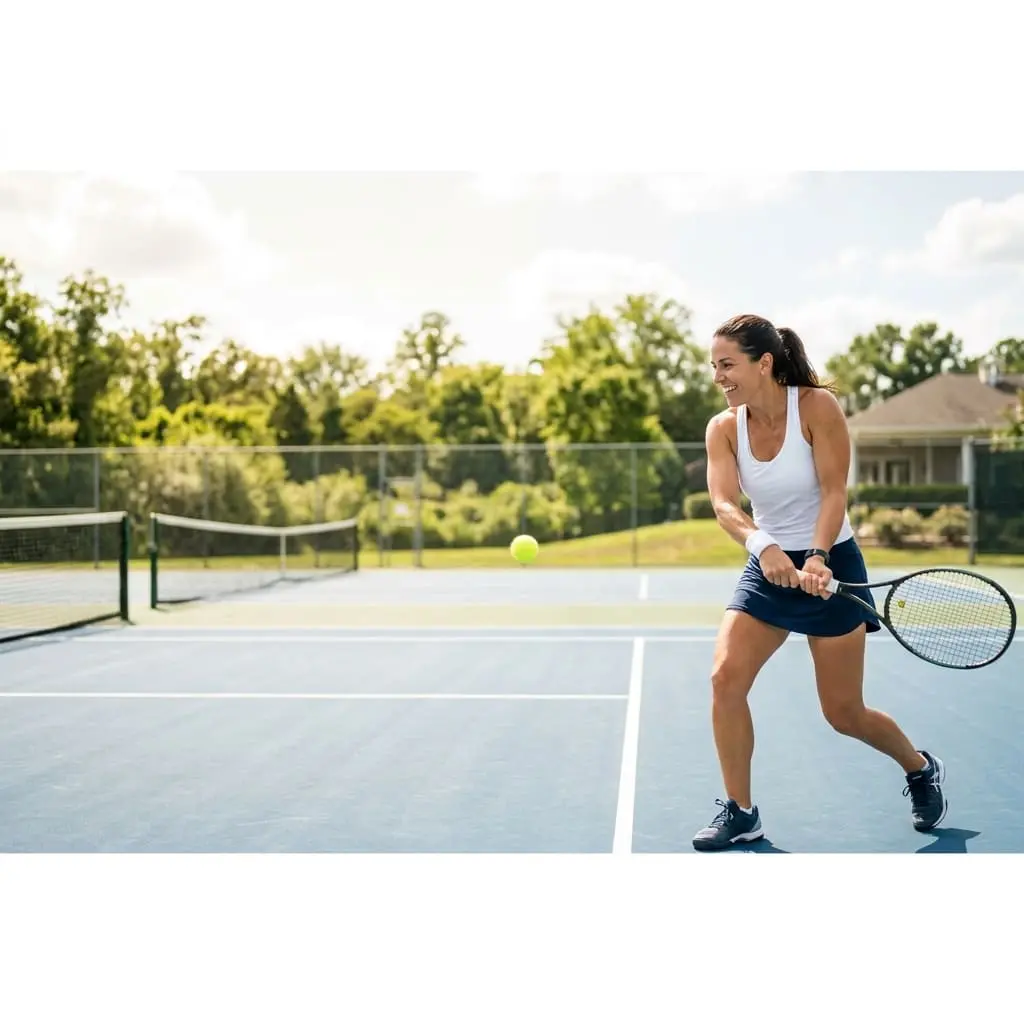 Playing tennis